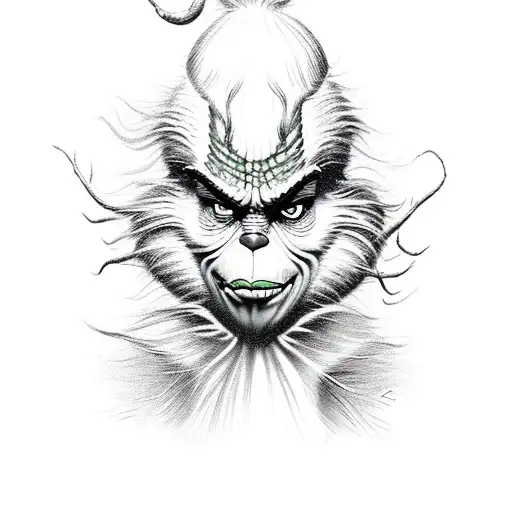 A Realistic Portrait Of The Grinch Surrounded By Design Elements Inspired By Favorite Books