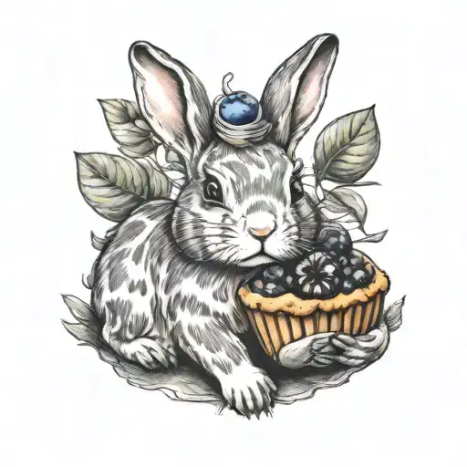 Bunny Rabbit Holding A Blueberry Muffin Best Friend Cute Colorful Funny Happy