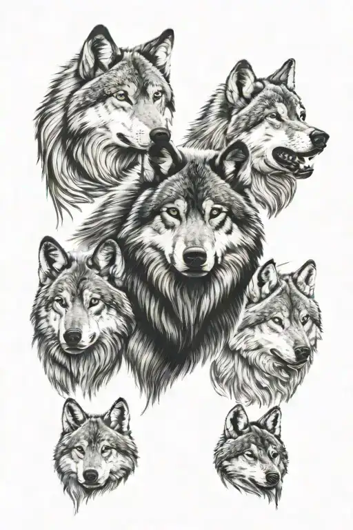 Arm Sleeve Of One Big Wolf With 3 Other Wolfs