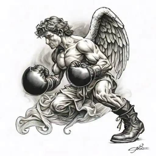 Angel Flying With Boxing Gloves On