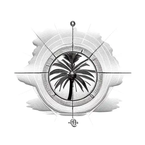 Palm Tree In Background With 3D Compass And Rope