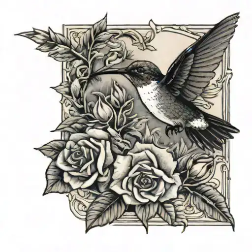 Hummingbird And Rosebush With Memorial Piece