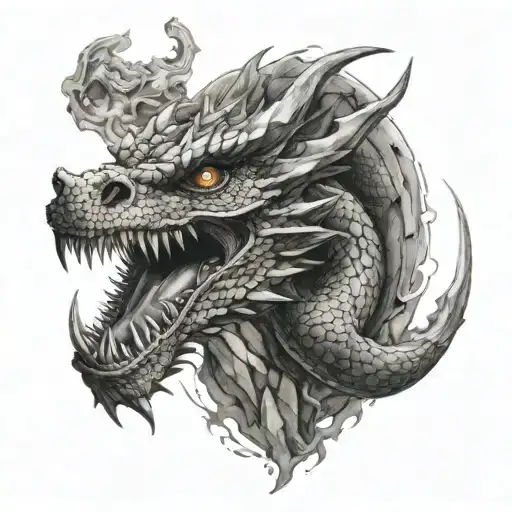 A Fierce Dragon Breathing Fire In A Rock-inspired Blackwork Style
