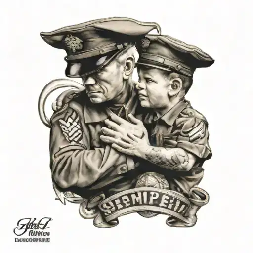 Marine Corps Emblem Semper Fi Dad Holding Hands With Son