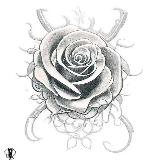 A Creepy New-school Style Tattoo Of A Gun With Roses Growing Out Of It