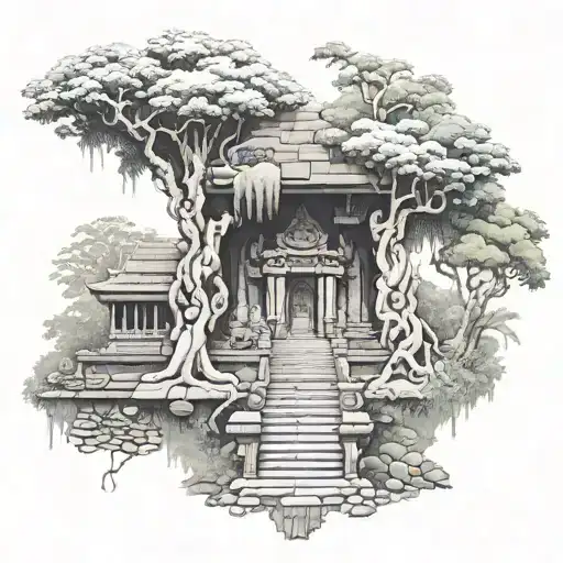 Dragon Angkor Wat Surrounded By Cannonball Tree