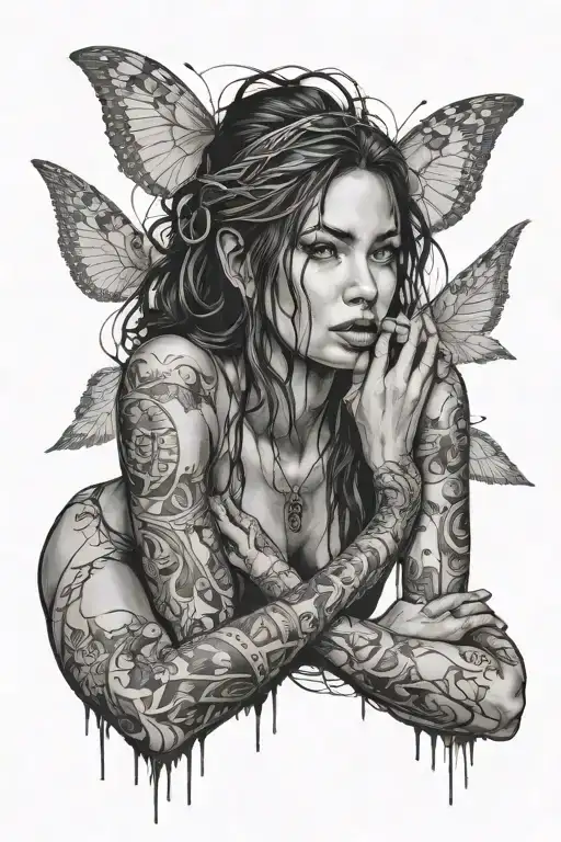 Beautiful Young Sexy Merindian Woman Prisoner Totem Tied By Hands And Feet Clothes Torn And Damaged