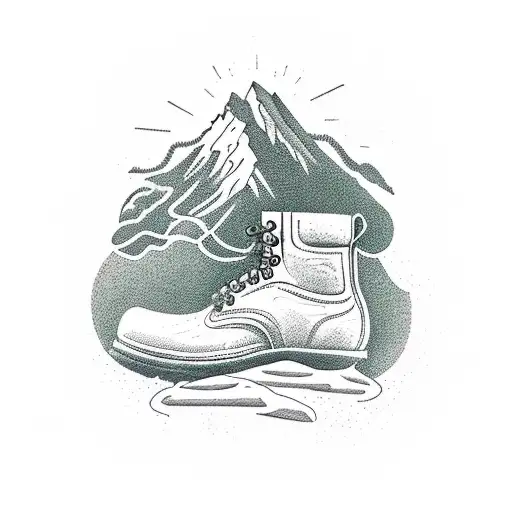 A Hiking Boot Stepping On A Mountain Peak With Serotonin And Dopamine Symbols Incorporated