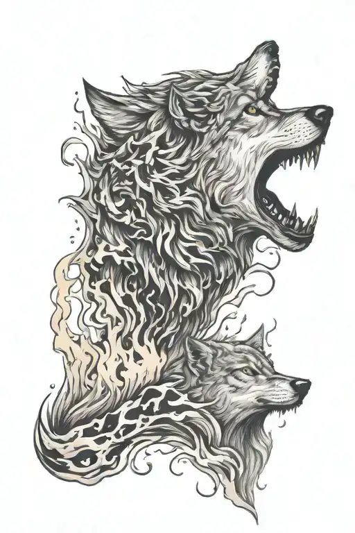 Wolf And Fire Flames