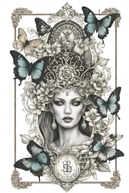 Strength Tarot Card Black Queen Flowers And Butterflies