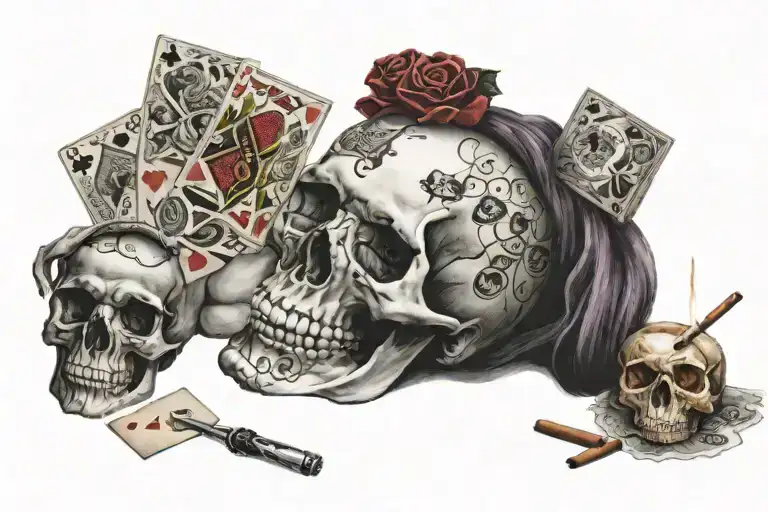 Baron Saturday Skull With Cards And Cigar Naked Woman