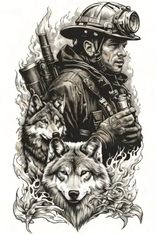 Wolf And Firefighter Holding