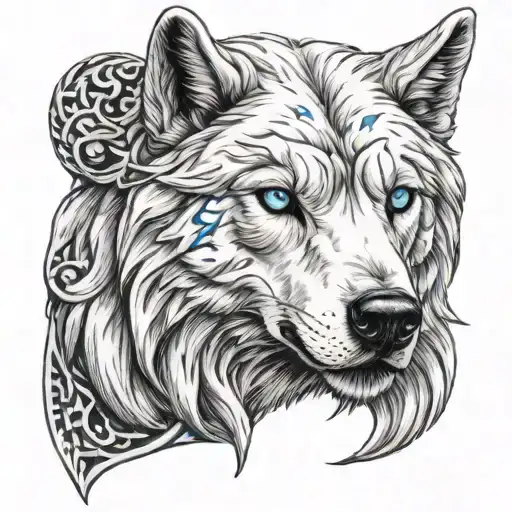 White Dire Wolf Blue Eyes Embossed