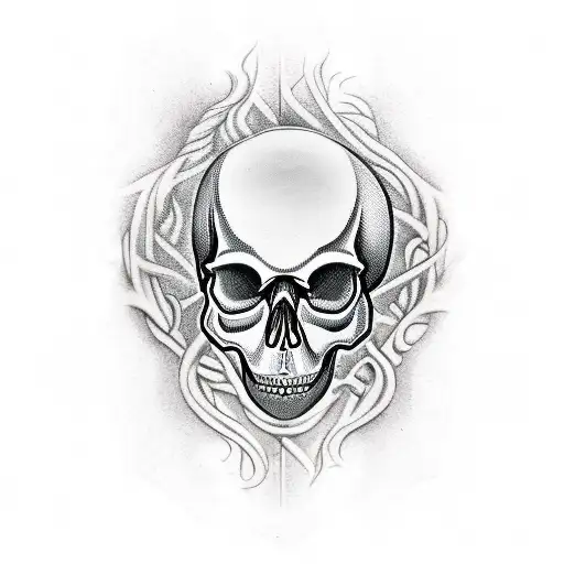 A Skull With A Guitar Neck Emerging From It