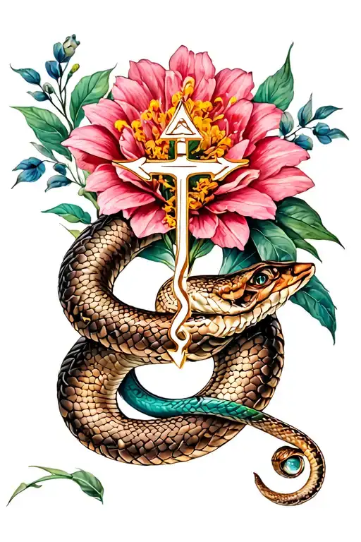 Flowers And Snakes Wrapped And Aquarius Zodiac Sign