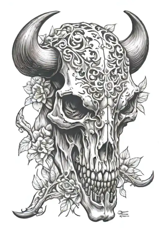 Bull Skull Engraved