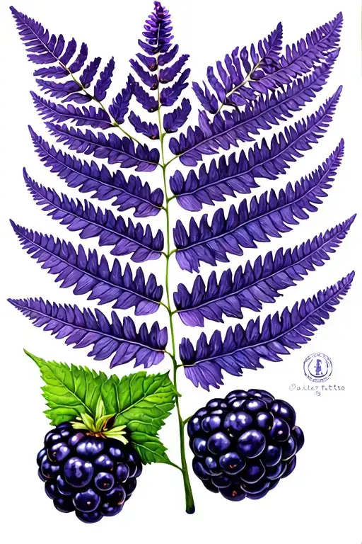 1 Big Fern Leaf With Lavender And A Blackberry Branch