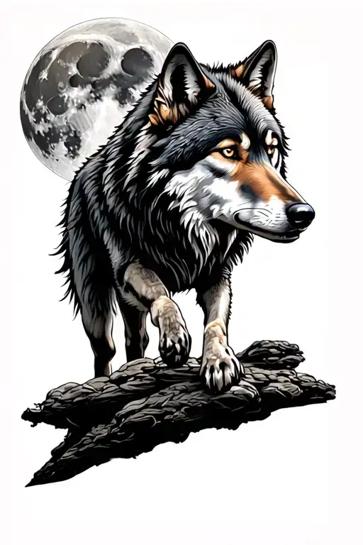 Wolf Walking Over A Shoulder With The Moon Rising Behind It