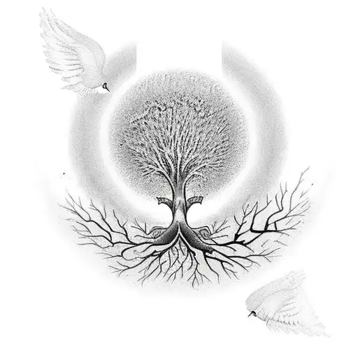 Tree Of Life With Bird Flying Away