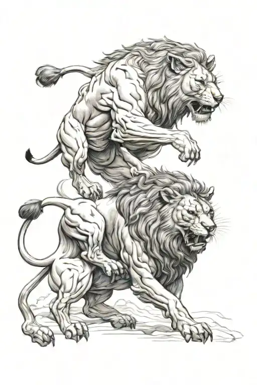 A Bull And A Lion From Persian Mythology Fighting Each Other