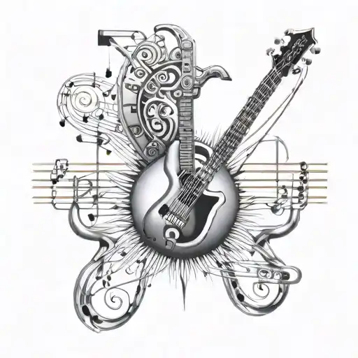 Musical Notes And Musical Instruments Forming The Shape Of The Sun