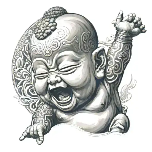 Evil Baby Buddha Putting On A Happy Mask But Behind The Mask He Is Very Angry
