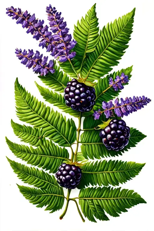 Fern Leaf With Lavender And A Blackberry Branch