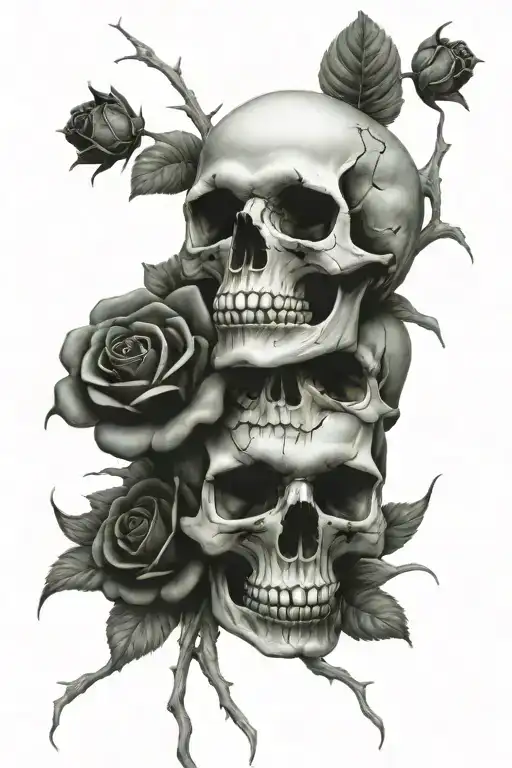 Skull And Roses Intertwined