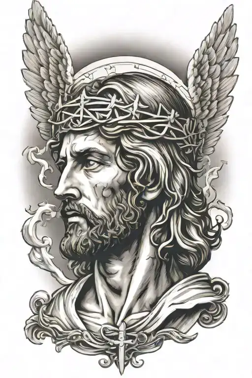 Jesus On The Cross With Wings Coming From His Head