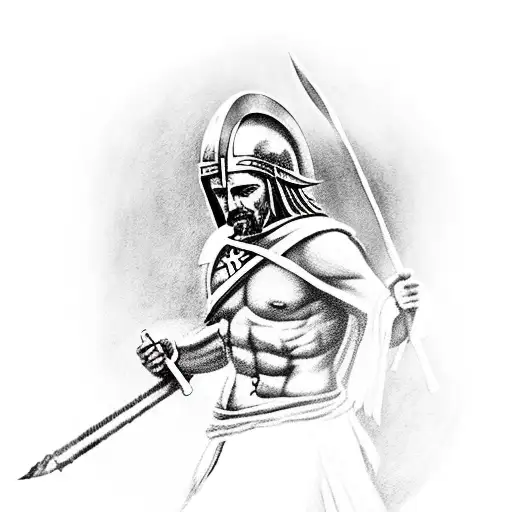 Spartan Attacking With Spear Close To A Greek Temple