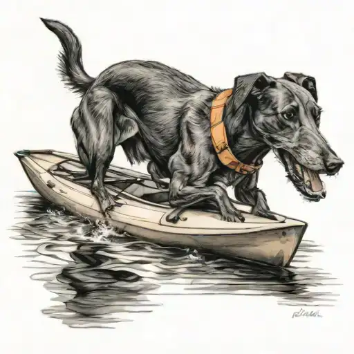 Black Greyhound Kayaking In Orange Kayak