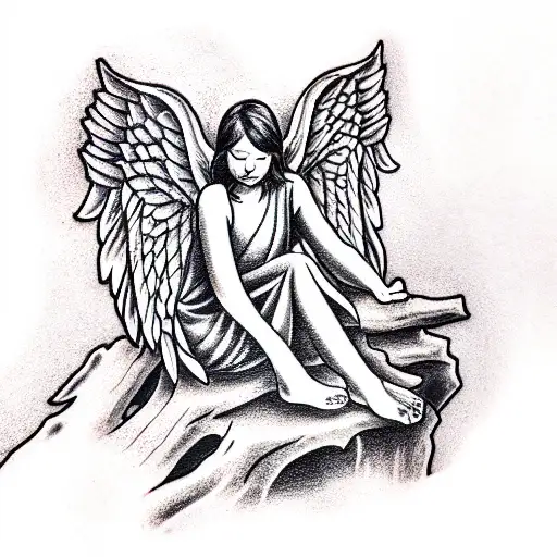 Angel Sitting On A Treestump