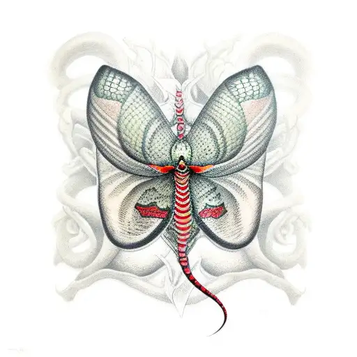 Viper Snake And Moth Wrapped Is Red Flowers