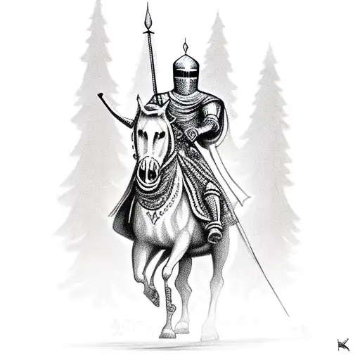 Knight Skull Wearing Moroccan Djellaba Riding A Horse In Dark Forest