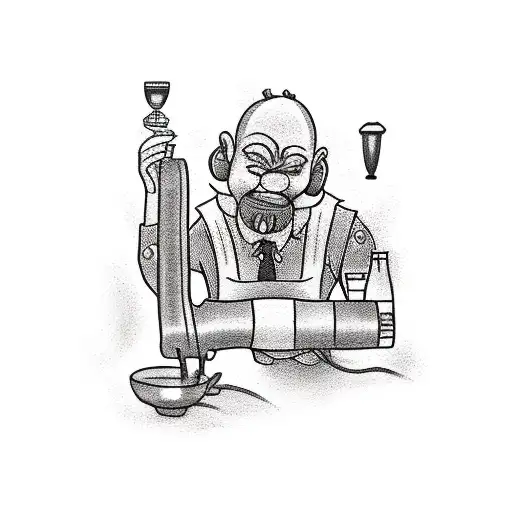 A Realistic Tattoo Of A Bartender Driving A Car Made Of Coffee Beans