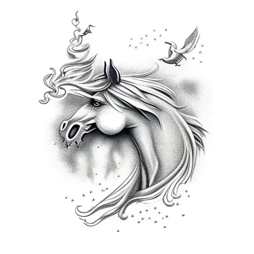 Griffin Eating Horse And People With Bows Attacking It