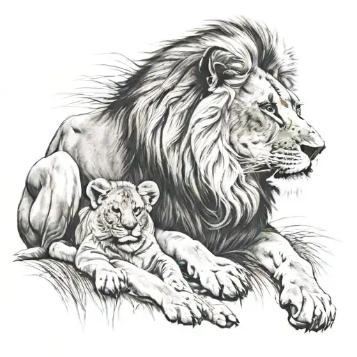 Lion With His Cub