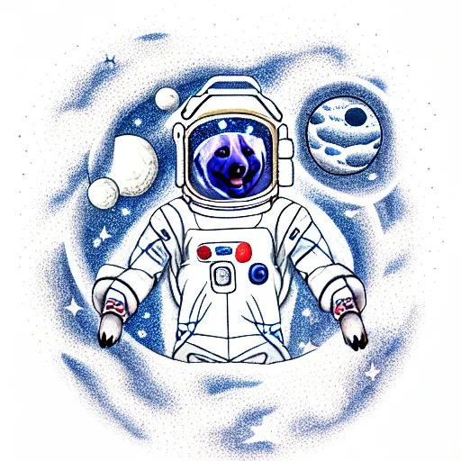 Jindo Dog Wearing A Space Suit Surrounded By Blueberries And Planets And Stars