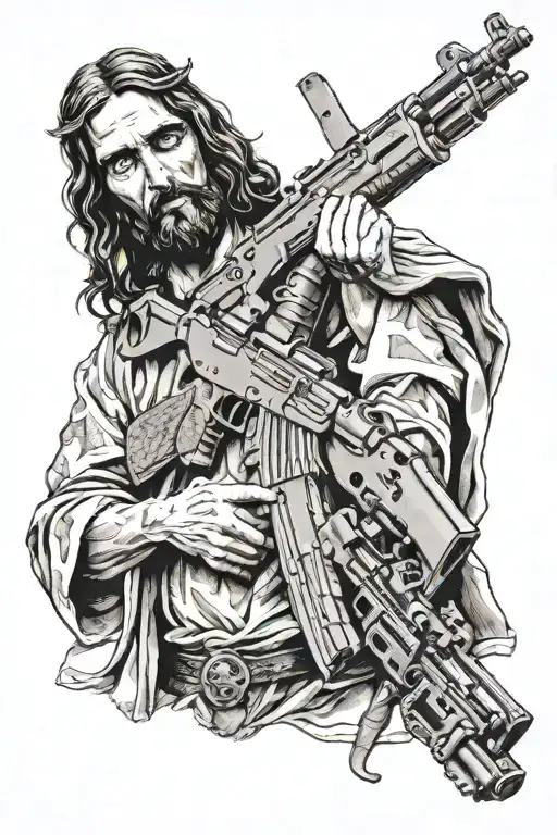 Jesus Christ Holding A Ak 47 Rifle Crossed