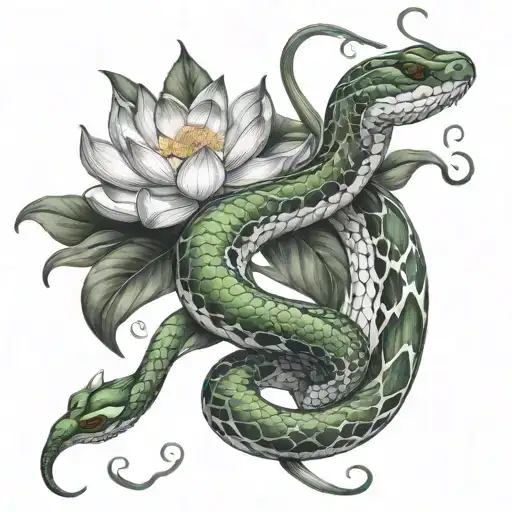 Viper Snake And Lotus Flower