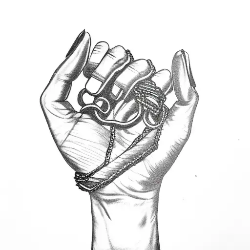 Closed Black Power Fist With A Broken Chain In The Palm And A Ribbon Wrapped Around The Forearm