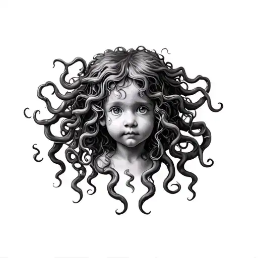 Baby Medusa Whit Curly Hair