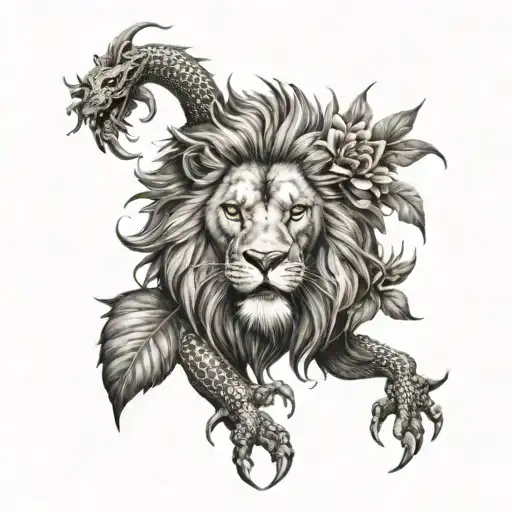 Lion Sun Dragon Flowers
