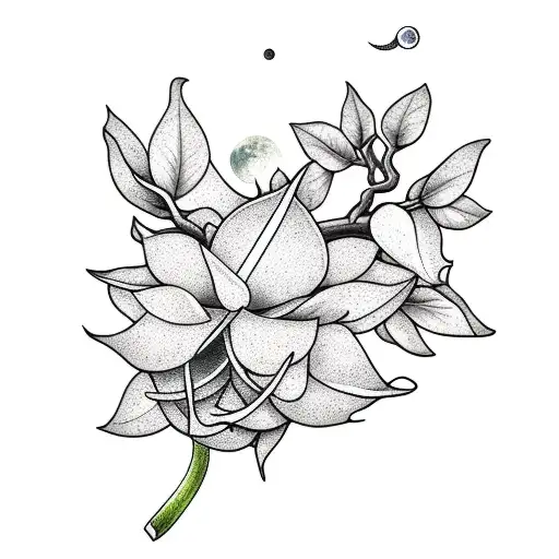 Moonflower Vine And Magnolia Tree With A Small Moon Glow