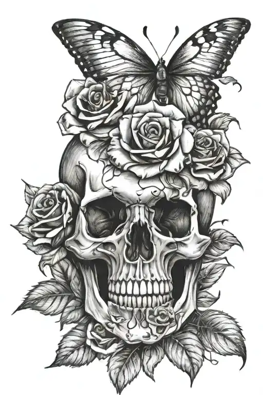 Butterfly Rose Skull Made