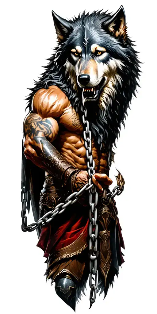 Odin God Of War Holding The Chain To Fenrir Wolf