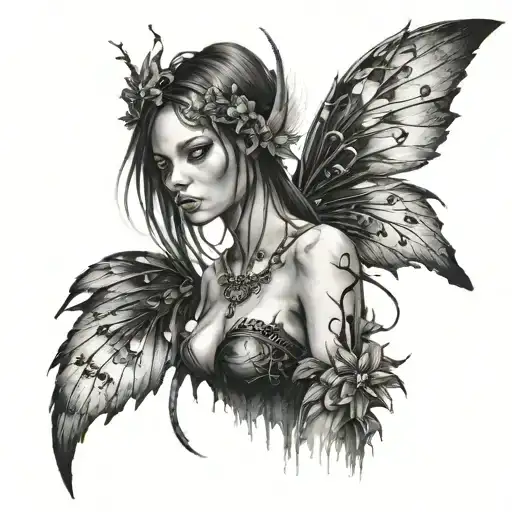 Dark Feminine Fairy With Cyber Sigilism Wings