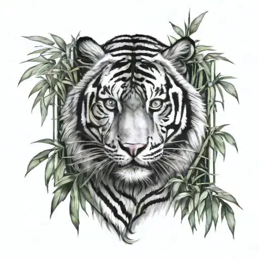 Tiger In Bamboo Forest Realism Style