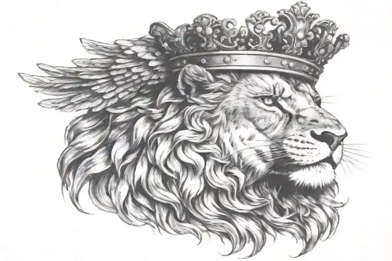 Lion Wearing A Crown With A Large Eagle Behind With Open Wings