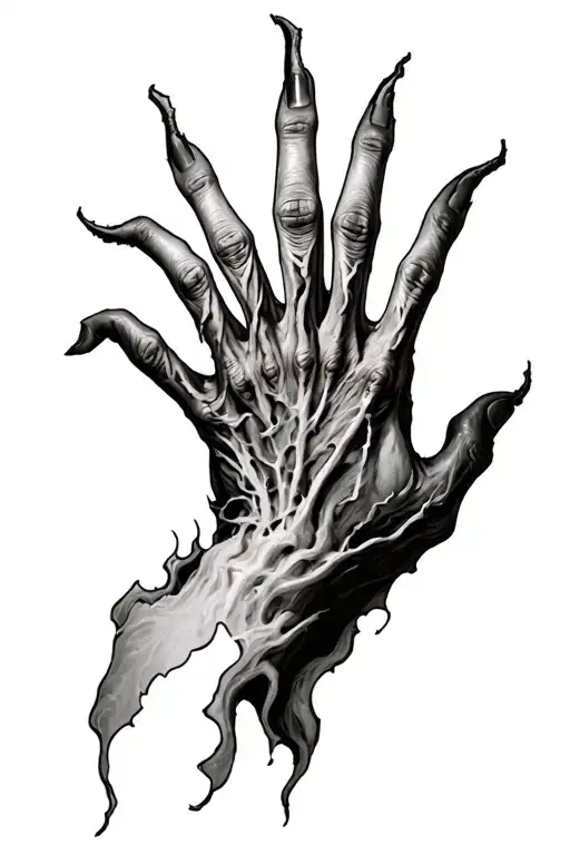 Long Rip In Flesh With Demon Fingers Protruding Outward